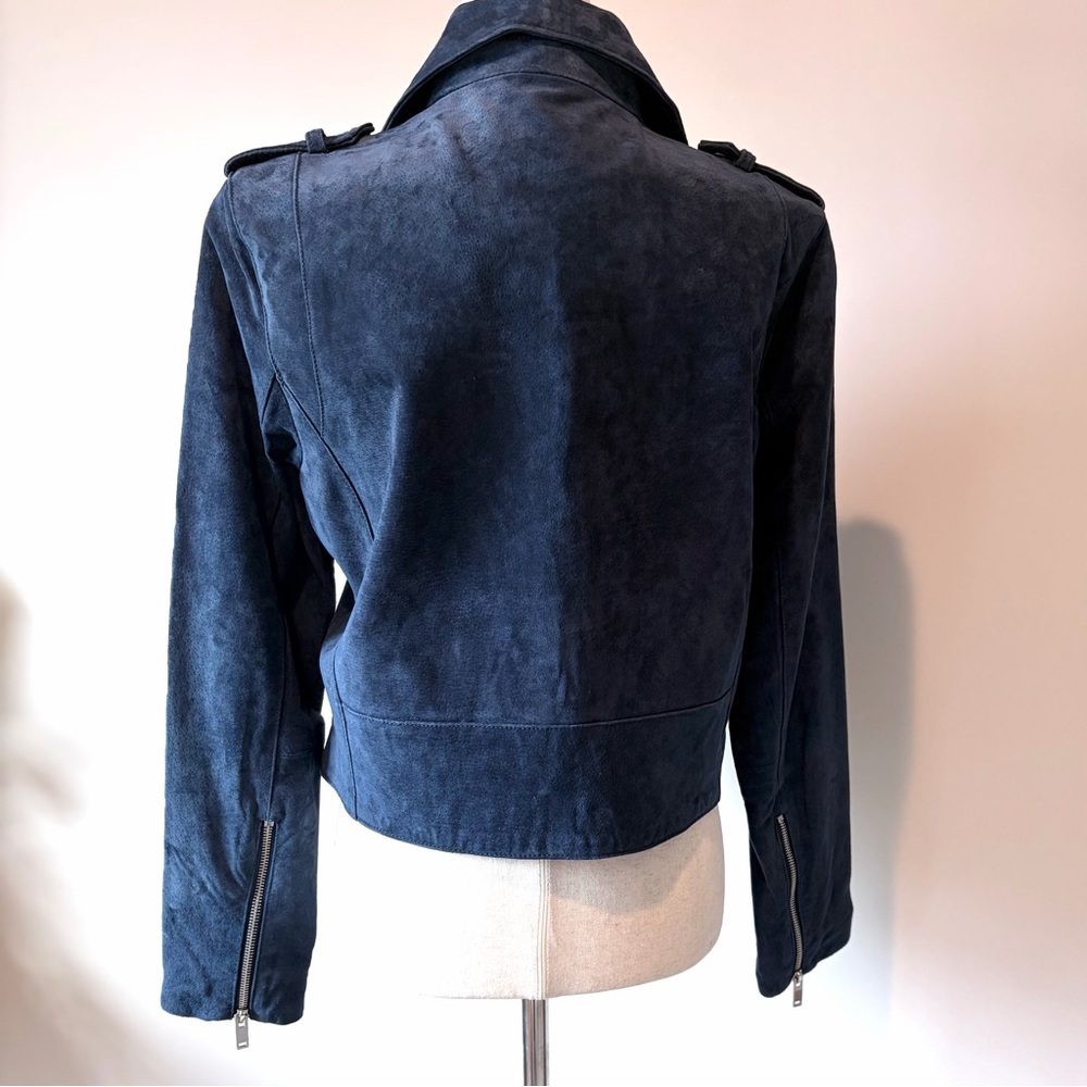 MNG Mango Navy Suede Moto Jacket - Picture 4 of 7